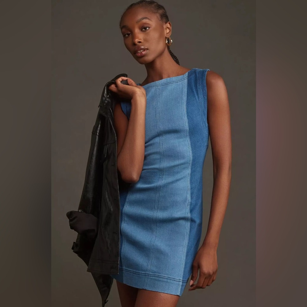 Anthropologie Pilcro Sleeveless Two-Tone Denim Mini Dress - Size 12
